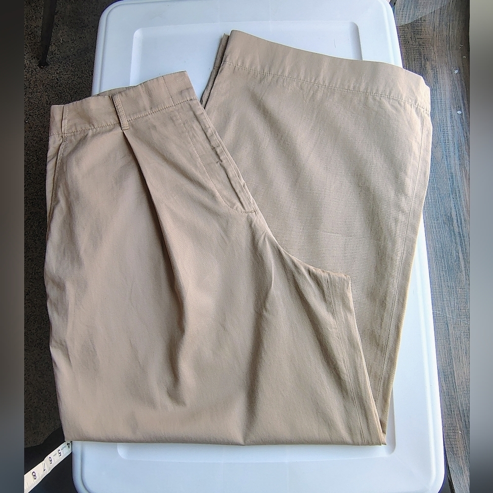 Club Monaco Pleated Cotton Twill Wide Leg high-rise khaki trousers sz 12. - Picture 7 of 17